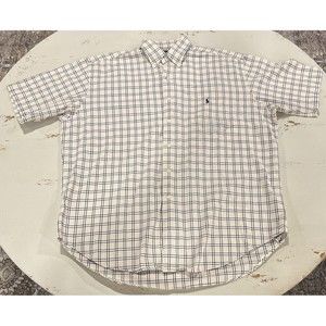 Vintage Ralph Lauren Shirt Men Large Marlowe Plaid Pony Short Sleeve Button Down